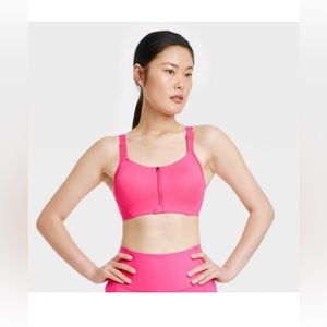 New! 34 D All in Motion Neon Pink Sports Bra - Front Zip